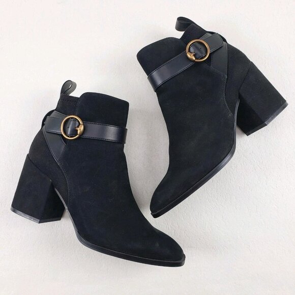 Vionic Tenley Ankle Boot Womens 7.5 Black Suede Side Zip Buckle Comfort Heeled - Picture 2 of 14